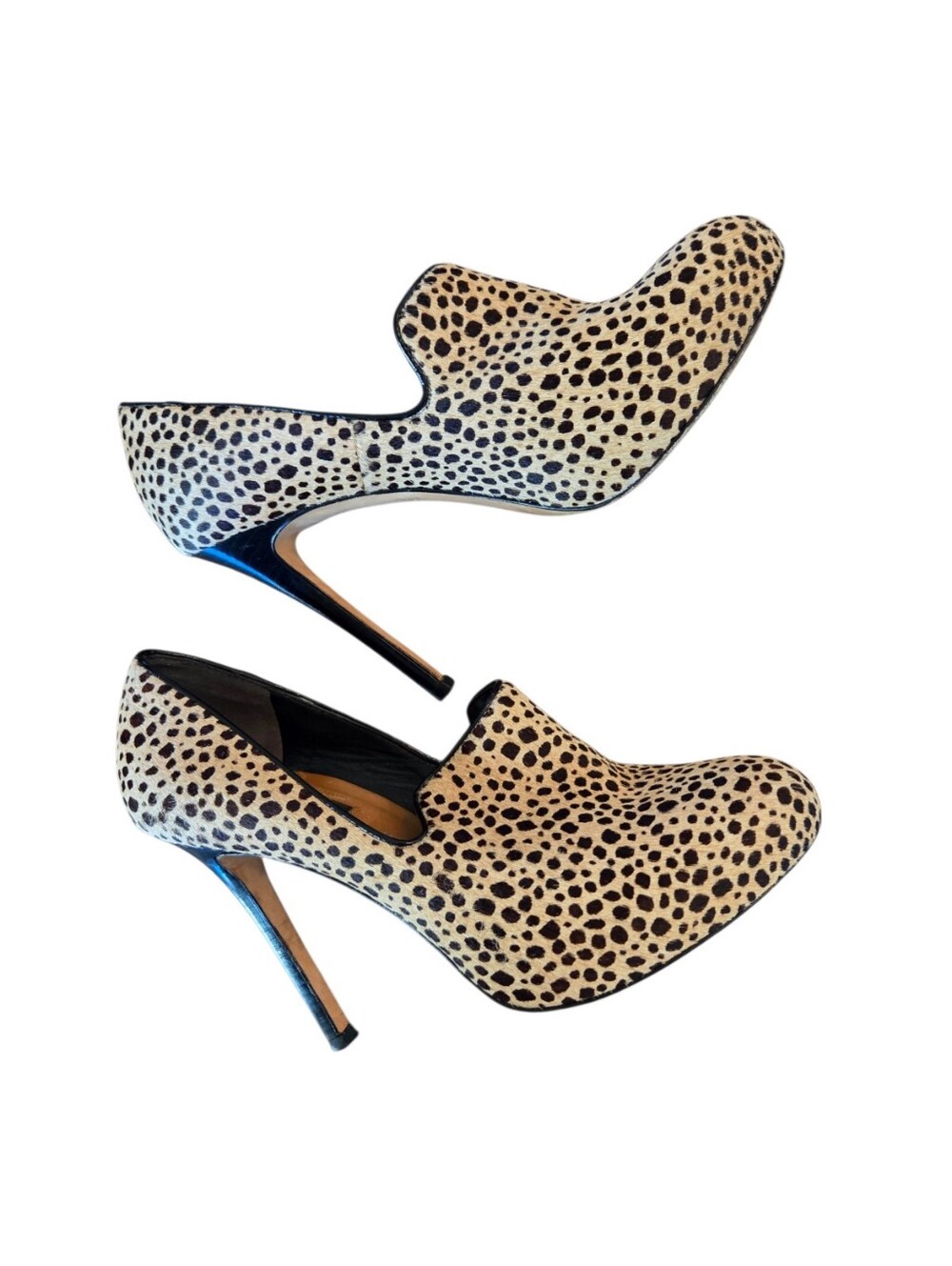 Ann Taylor Cheetah Print Calf Hair Stilettos 7 Pump Booties Leather Soles